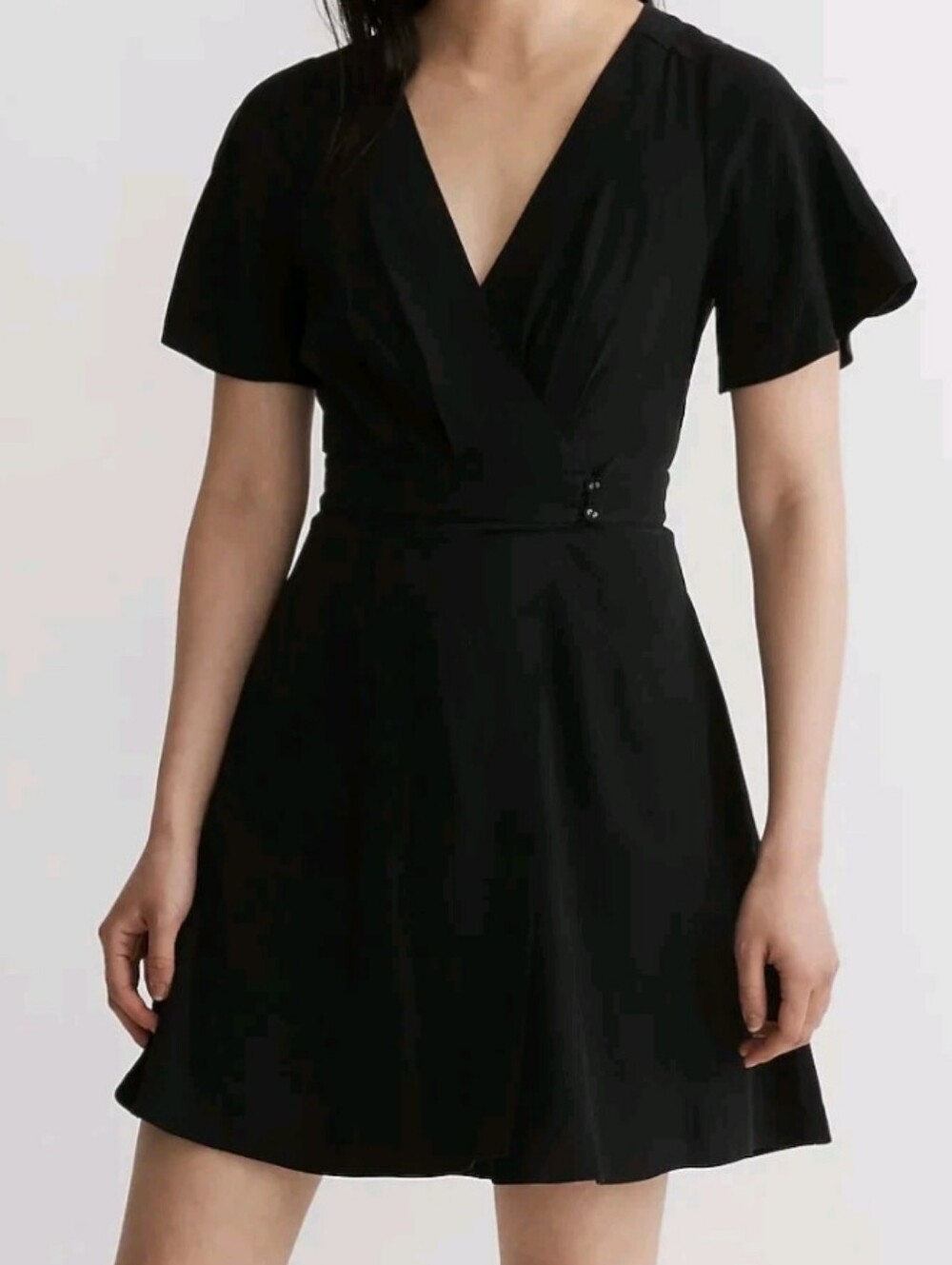 Madewell Black Pleated Waist True Wrap Mini Dress